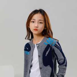 羊绒开衫男女儿童宝宝同款春秋新款长袖圆领加厚针织外套毛衣