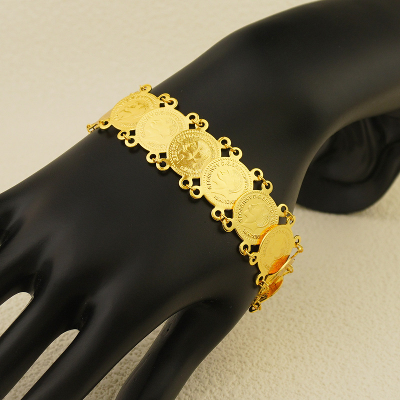 Turkish Coin Bracelet 24K Gold Plated Saudi Bracelet Arabic Dubai Women Wedding Engagement Party Jewelry