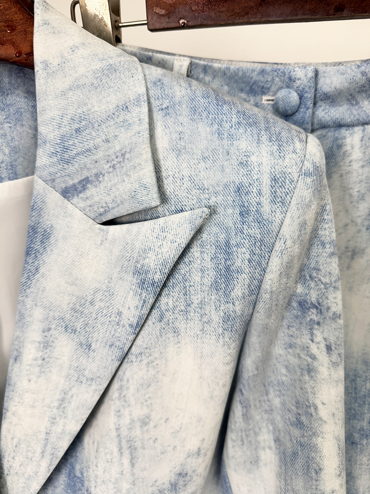 Spring Tie Dyed Printed Slim Fit Mid Length Blazer Trousers Two Piece Set 7 Spring Tie Dyed Printed Slim Fit Mid Length Blazer Trousers Two Piece Set