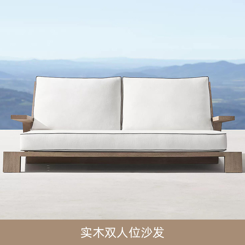 Sofá de teca al aire libre de alta gama, villa de patio, sofá de madera maciza al aire libre, mesa de centro, combinación de balcón de ocio, muebles de exterior