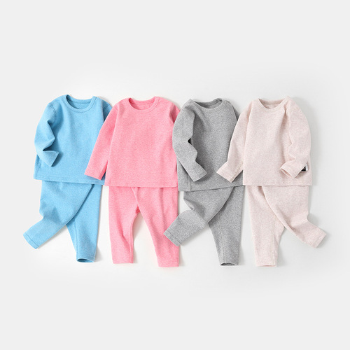 Baby pure cotton sleepwear set for infants, boneless autumn top with high waist belly protection, children's warm innerwear for autumn and winter, for boys