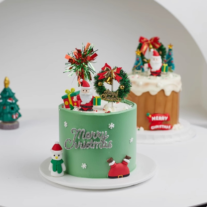 2024 pastel de Navidad decoración adornamiento pegamento suave regalo de Papá Noel anillo de paja adornamiento de seda de lluvia inserción de Navidad