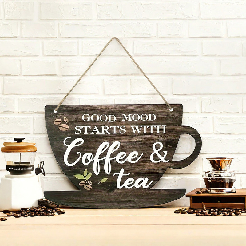 Cross-Border Wooden Cup-Shaped Hanging Tags for Drop Shipping Labeling, Country Style Creative Cafe Decoration, Retro Kitchen Door Sign Decoration