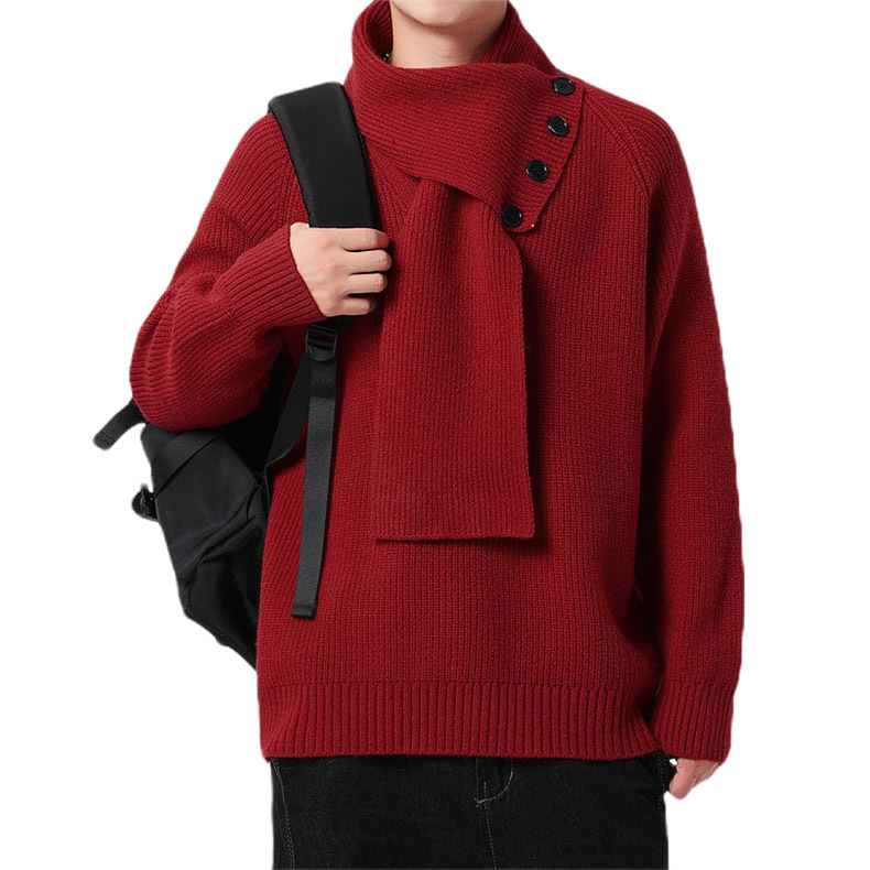 Explosiones transfronterizas de tamaño grande turban desmontable camisa de punto suéter masculino botón de sentido superior otoño invierno fábrica al por mayor