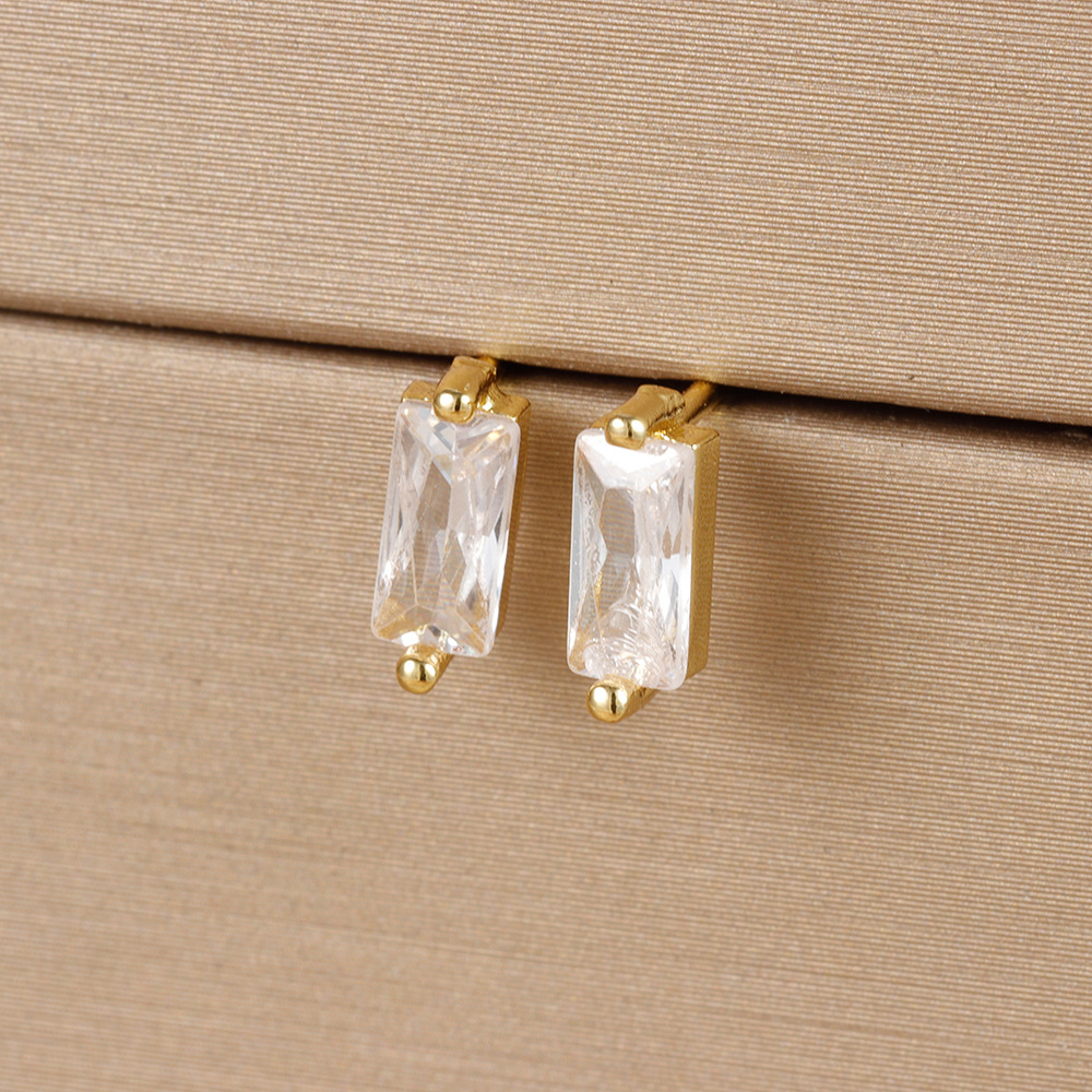 1 Pair Simple Style Rectangle Plating Inlay Copper Zircon Ear Studs display picture 6
