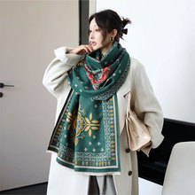 秋冬新款复古花卉提花围巾女加厚仿羊绒保暖围脖加大披肩保暖围脖