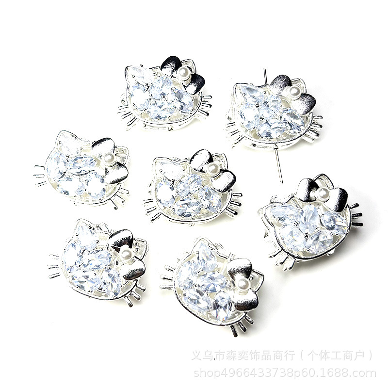 Sen Yi Jewelry Double-Sided Zircon-Inlaid Kt Cat Head Beads with Hole for DIY Straight Hole Beading Phone Chain Accessories