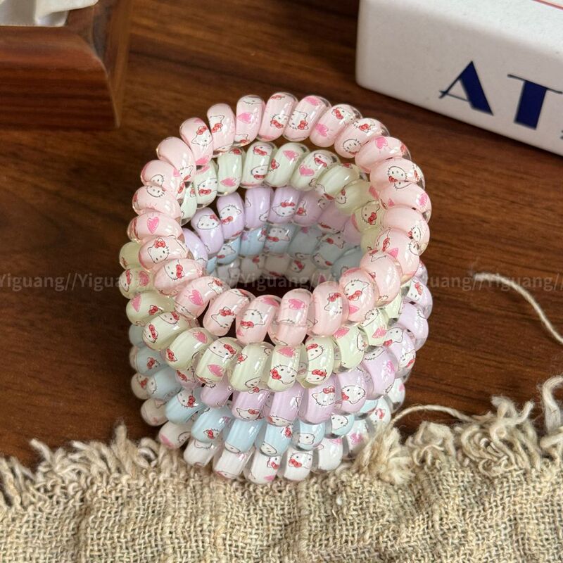 Cartoon candy-colored printed cat phone cord hair ties, cute and soft, in a girly style, for ponytails, wholesale hair accessories Cartoon candy-colored printed cat phone cord hair ties, cute and soft, in a girly style, for ponytails, wholesale hair accessories