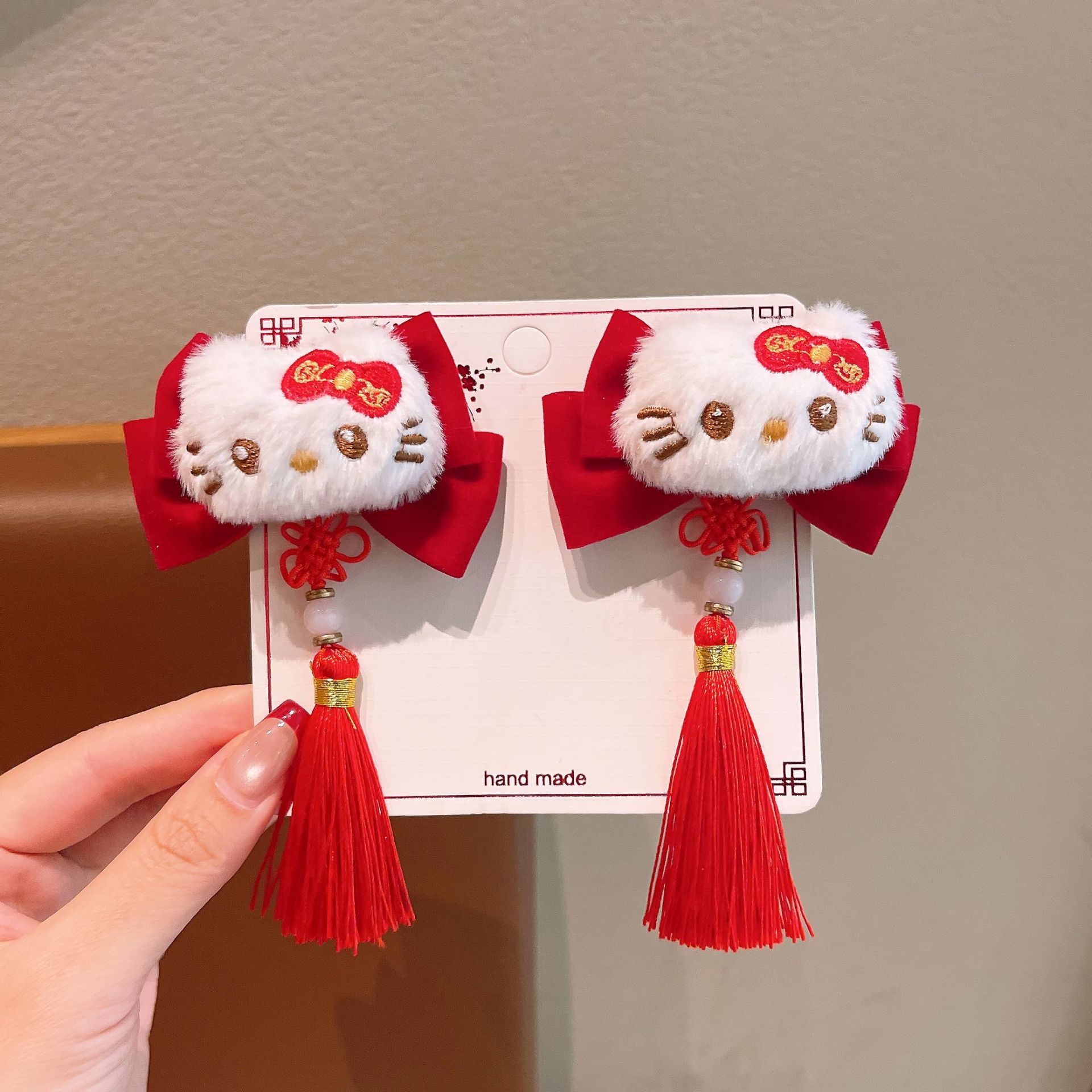 Año Nuevo gran arco festivo rojo para niños adornos de cabello dulce lindo gato gato niñita tocado clips frangea