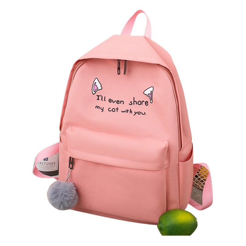 2005 Primavera y novedad de verano Mochila para mujer Tendencia de moda Mochila de lona con orejas de gato de cuatro piezas Mochila escolar para estudiantes