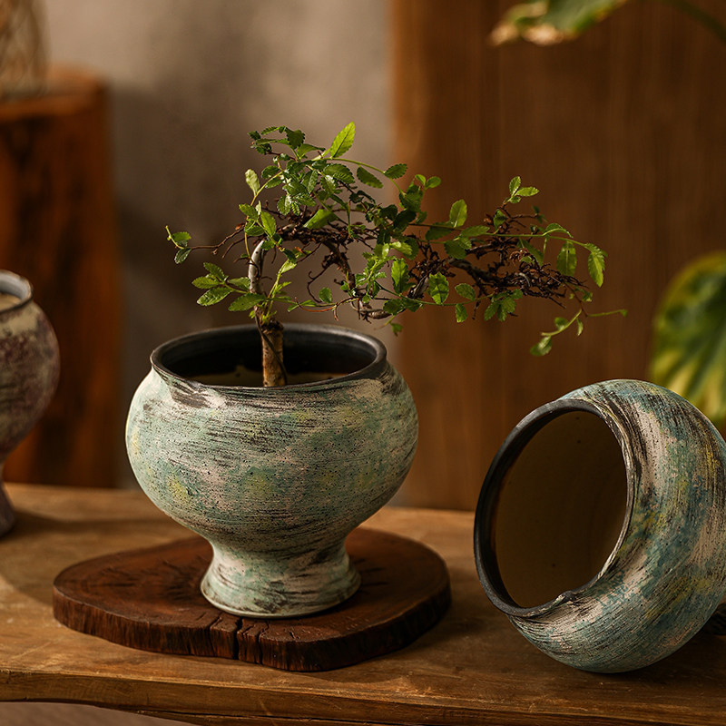 Jingdezhen Ceramic Flower Pot Wabi-Sabi Style Rustic Pottery Living Room Homestay High-End Decoration Butterfly Orchid Green Plant Bonsai Flower Pot Jingdezhen Ceramic Flower Pot Wabi-Sabi Style Rustic Pottery Living Room Homestay High-End Decoration Butterfly Orchid Green Plant Bonsai Flower Pot