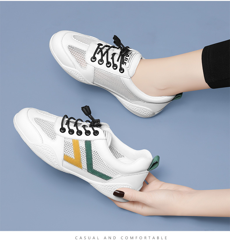 Giày lưới nữ đế bệt thoáng khí mới 2024 – giày sneaker mesh mềm mại — Xám 11055 mét, 11055 trắng xanh lá chi tiết 6