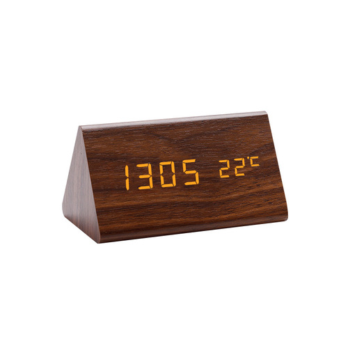 Source manufacturer led wooden clock thermometer electronic clock creative wooden student alarm clock triangle digital clock