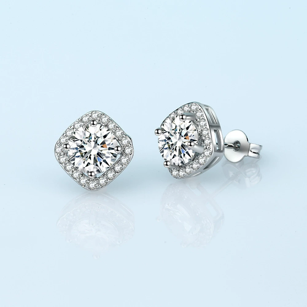 Earrings with zircon, silver 925 sample
