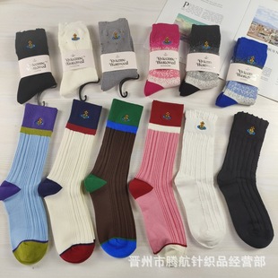 New xiempress Saturn embroidered women's socks retro gradient color fashion trendy women's mid-calf pile socks ripped socks
