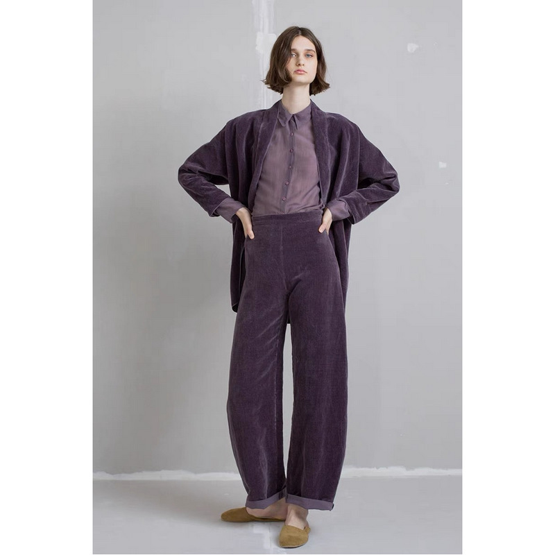 Spanish Niche ~ Spring & Fall Suit Women's Velvet Stand-Up Collar Buttonless Top Outwear Casual Pants Classy Suit