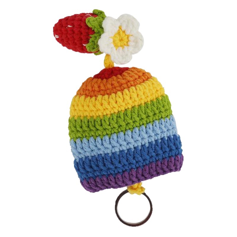 Key Bag Finished Fresh Rainbow Knitted Key Set Strawberry Flower Handmade Car Key Bag Artistic Women's Bag