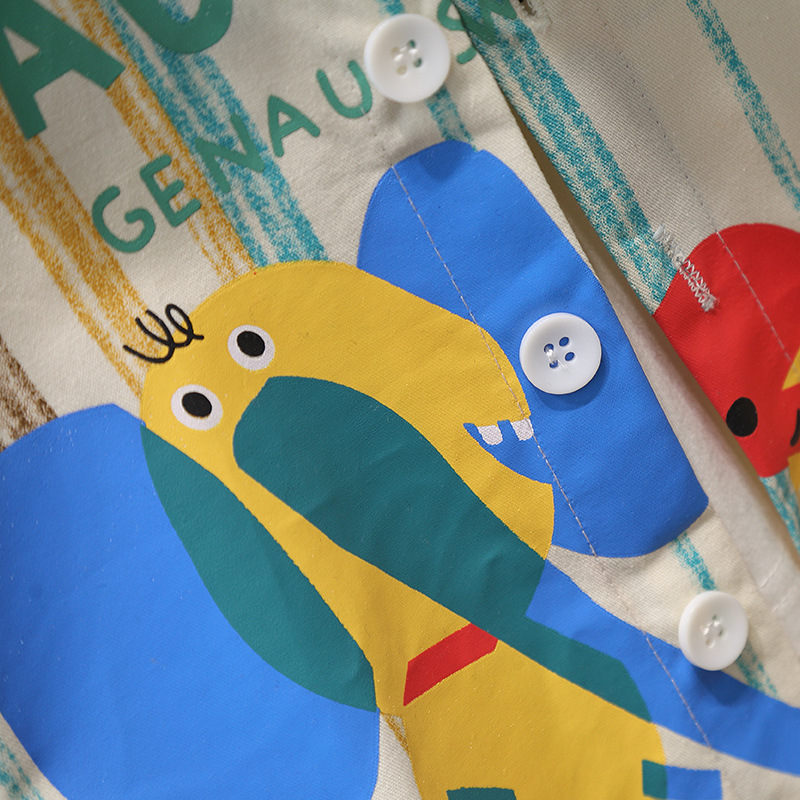 7850 traje de primavera para niños 2025 nueva camisa estampada de dibujos animados para niños de dos piezas ropa de estilo occidental de primavera y otoño