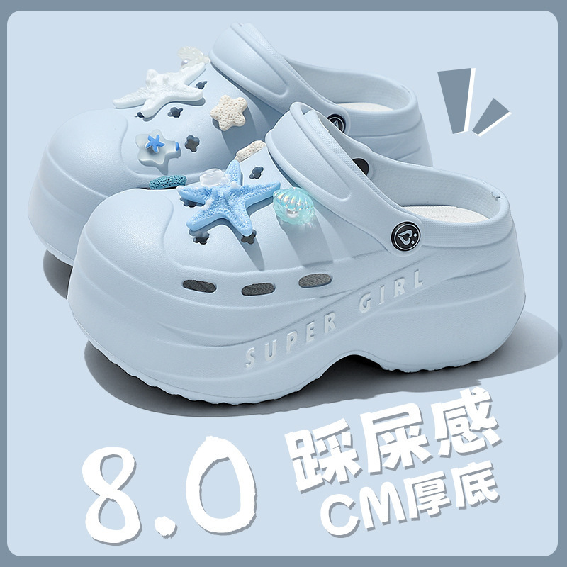 Cute Cartoon Thick-Soled Eva Clogs for Women 2025 New Summer Outer Wear High-Heeled Beach Slippers