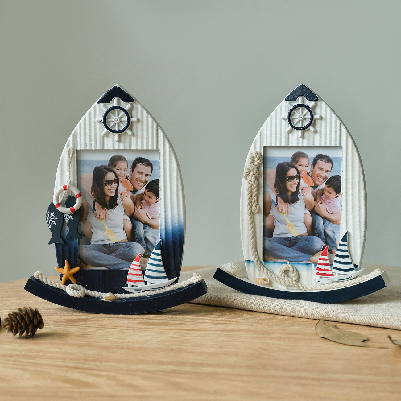 Mediterranean Style Swing Photo Frame Sailing Creative Personality Ornaments Home Accessories Wooden Children's 5-inch Photo Frame