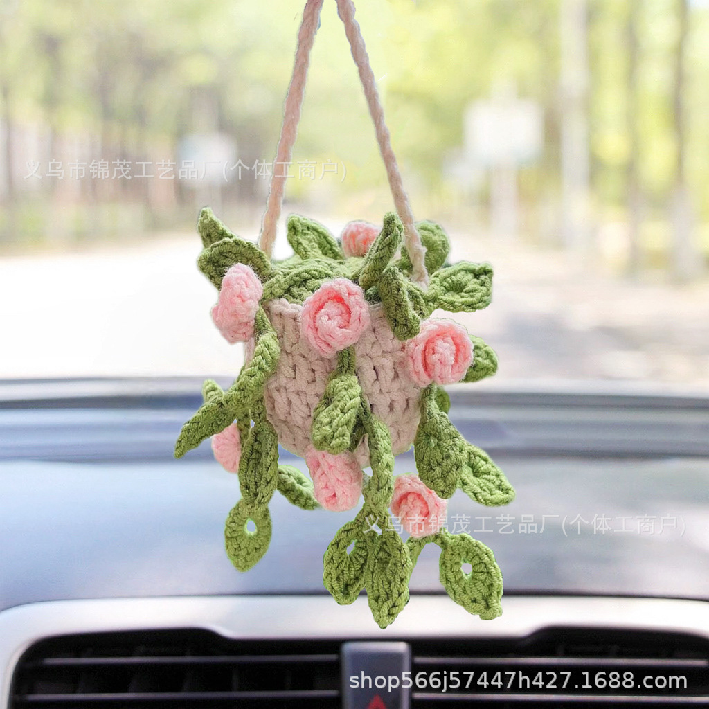 Yà mǎ – Car hanging Ornament Car Interior - pink-rose-flower-basket