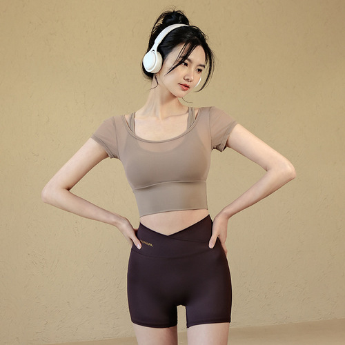 Women's Summer Yoga Bra Top Pilates Training Fitness Shirt High-end Style Short Sleeve T-shirt