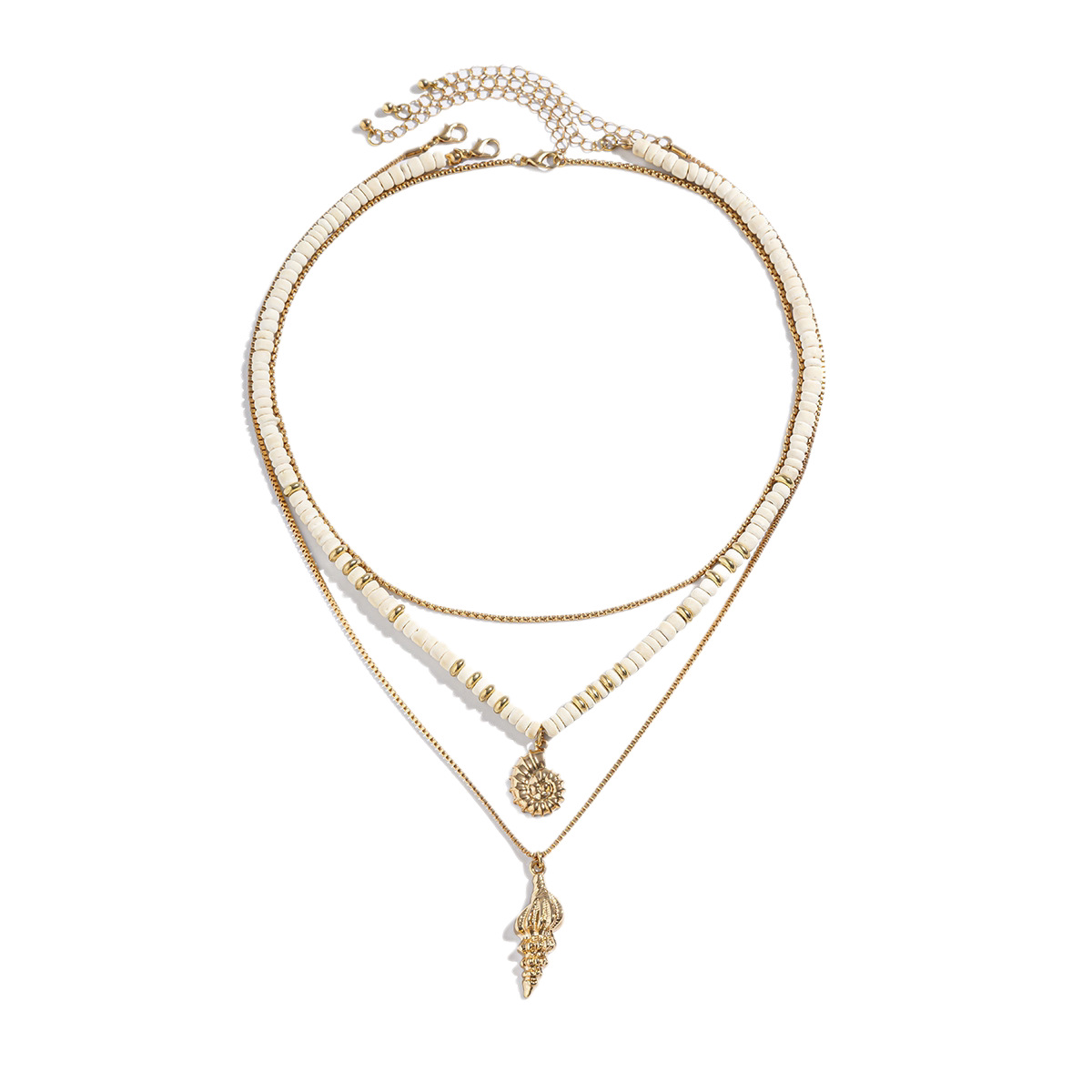 Bohemian Multi-layer Necklace With Rice Beads And Conch Pendants_voghion.com