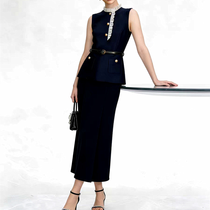 2026 Spring/Summer New French Style High-End Fishtail Skirt with Ruffles and Faux Two-Piece Blazer Vest Dress 2026 Spring/Summer New French Style High-End Fishtail Skirt with Ruffles and Faux Two-Piece Blazer Vest Dress