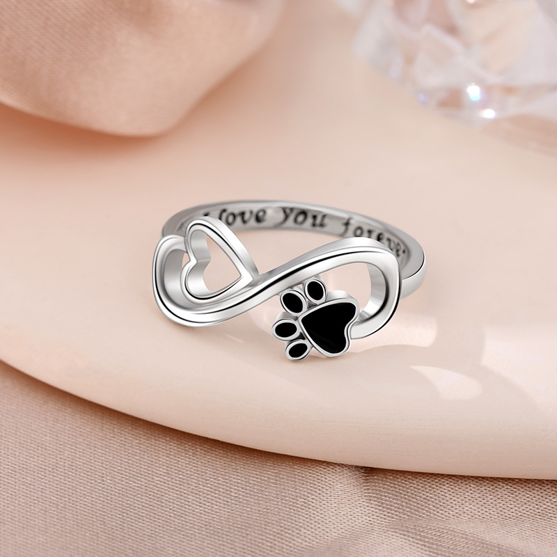 Temu Amazon Cross-border explosiva 925 plata de ley anillo infinito mujer amor popular europeo y americano cachorro garra de gato anillo