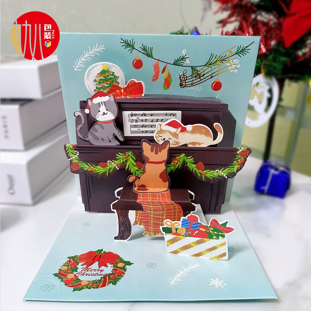 Открытка на День святого Валентина, 3D, креативная, серия «Милые питомцы», парные открытки с фортепиано и кошками, подарок на Рождество, исцеляющая открытка