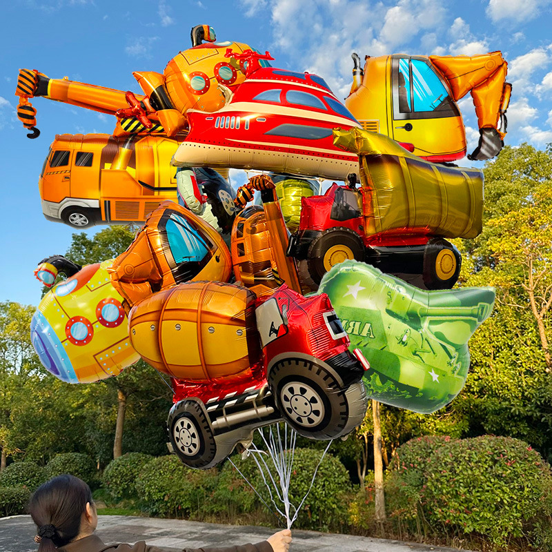 工程车系列氦气飘空气球挖掘机幼儿园背景墙装饰宝宝生日派对布置