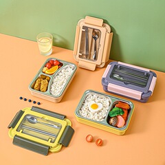 T9J5批發錦菲悅304上班族不鏽鋼帶餐具飯盒分格鋼餐盤學生通勤保