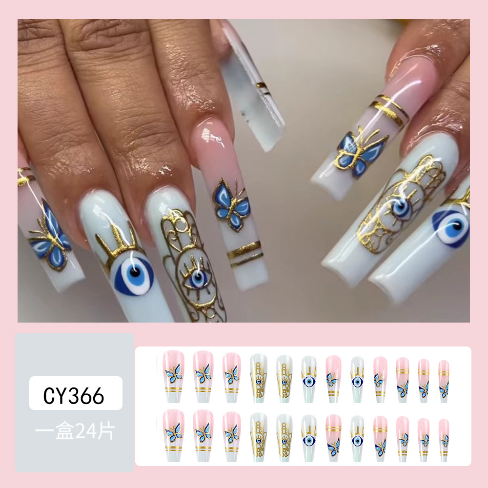 Parches de uñas postizas transfronterizos más vendidos en Europa y América, parches de uñas con tótem de faraón, uñas postizas de mariposa coloridas image 7