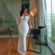 Foreign Trade Satin Bridal Wedding Dress White Lace Elegant Main Wedding Bead Yarn Long Sleeve Detachable Trailing Wedding Dress