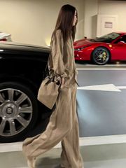 老钱风亚麻衬衫套装女夏季慵懒宽松时尚高端棉麻防晒衣长裤两件套