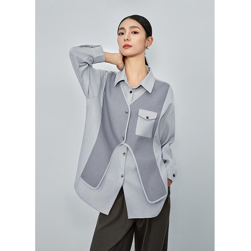 高级感假两件马甲时尚衬衣女2025秋冬季新款气质百搭撞色休闲衬衫|undefined