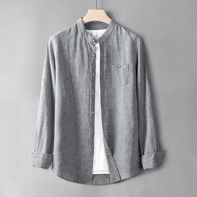New Men's Collar Cotton Linen Shirt Loose plus size Top Chinese Style Cardigan Linen Long Sleeve Shirt Thin Breathable