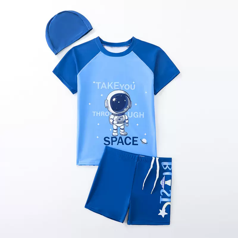 儿童泳衣男童防晒分体泳装中大童短袖卡通套装沙滩温泉游泳衣批发