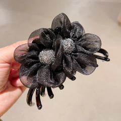 黒の高級感のあるクリップ春の網の蝶結びの女性の髪のカードの後頭部のヘアピンの花のサメのクリップ
