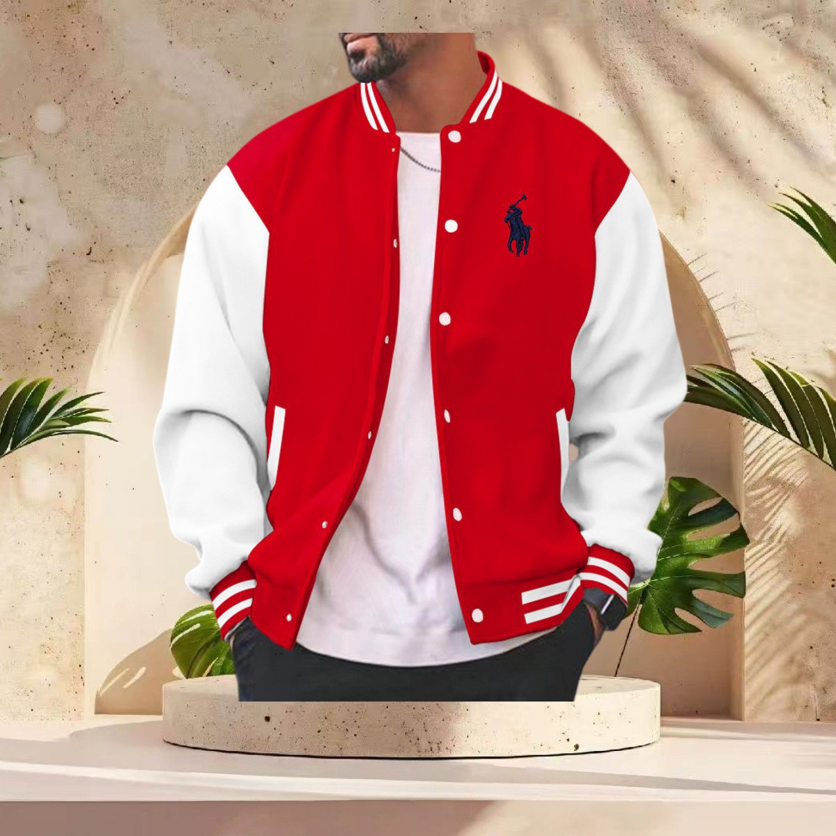 Cross-border customized embroidered baseball jacket men's flight jacket, spring and autumn color blocking classic loose casual stand collar button jacket