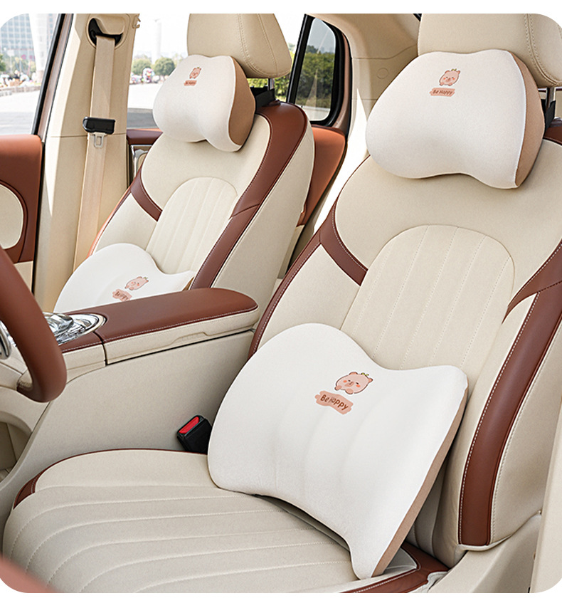 Memory foam car headrest lumbar support khaki Barra car pillow comfortable breathable Ice Silk universal car neck pillow