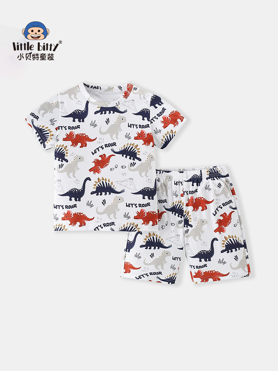 25 años de verano nuevos niños dibujos animados dinosaurios mangas cortas pantalones cortos set de niños tendencia de moda para niños dos piezas set