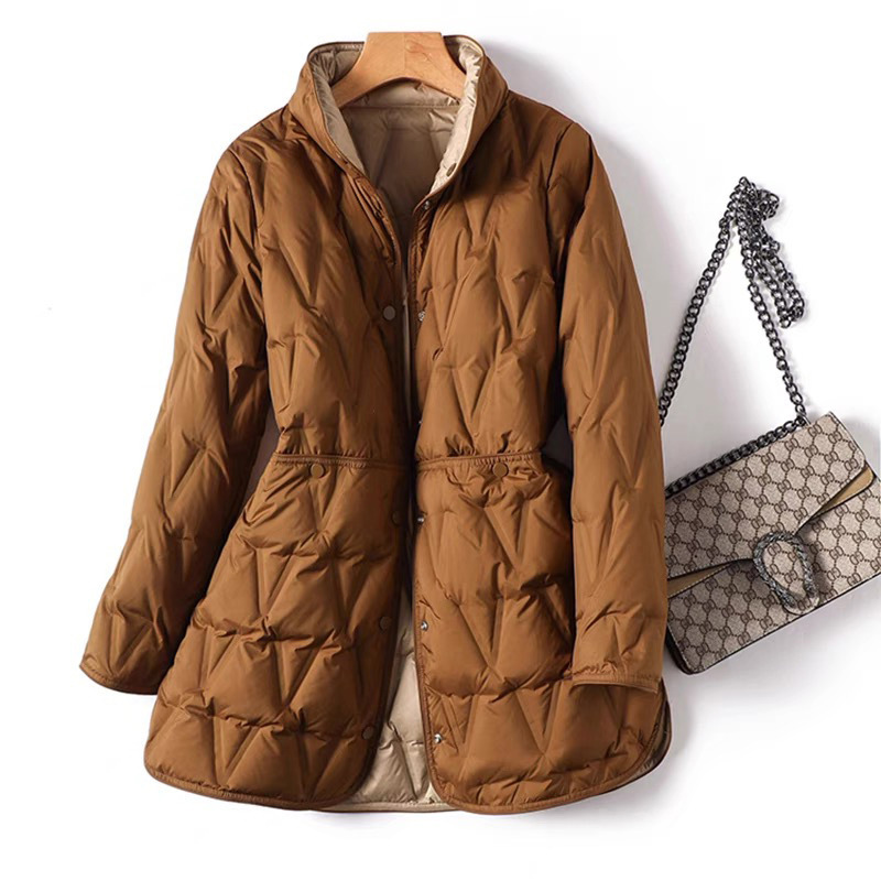 2024 new winter light down jacket women's small long plus size 200kg double-sided thin coat