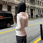 连帽灰色卫衣拉外套女2026春季新款修身显瘦美式连帽开衫拉链上衣