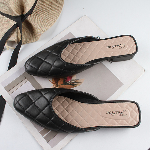Helesha Women's Summer Pointed-toe Half Slippers: New Arrival, Fashionable Solid-Color, Casual Outdoor Wear, Slip-On Flat Shoes