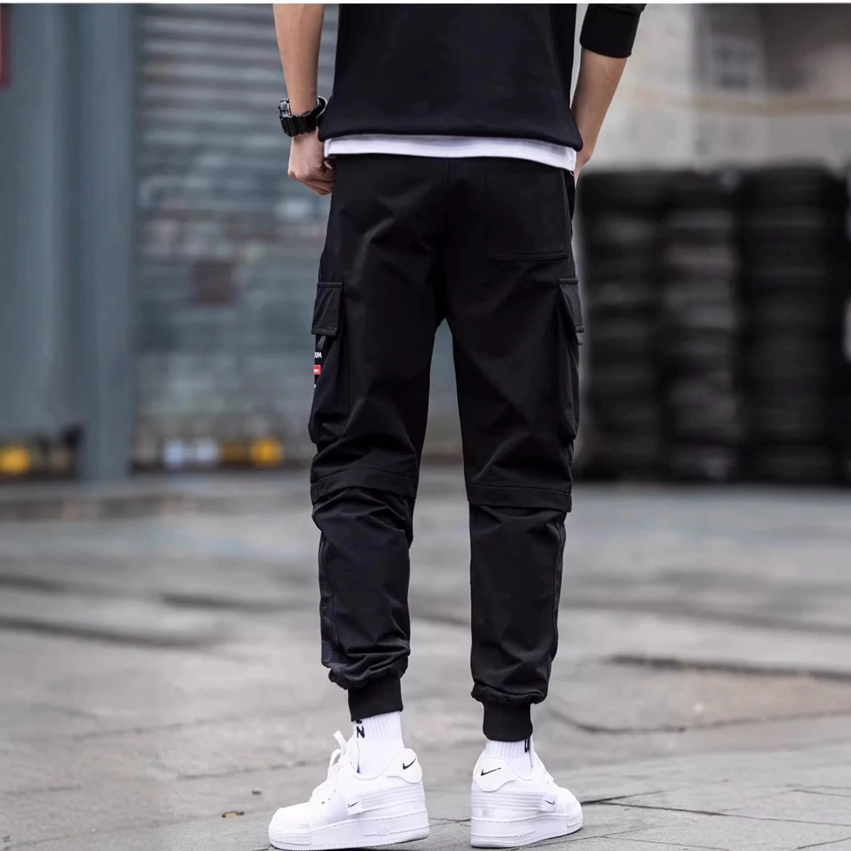 Casual oversized cargo trousers, Korean retro 2025 trend, black, sizes S–5XL