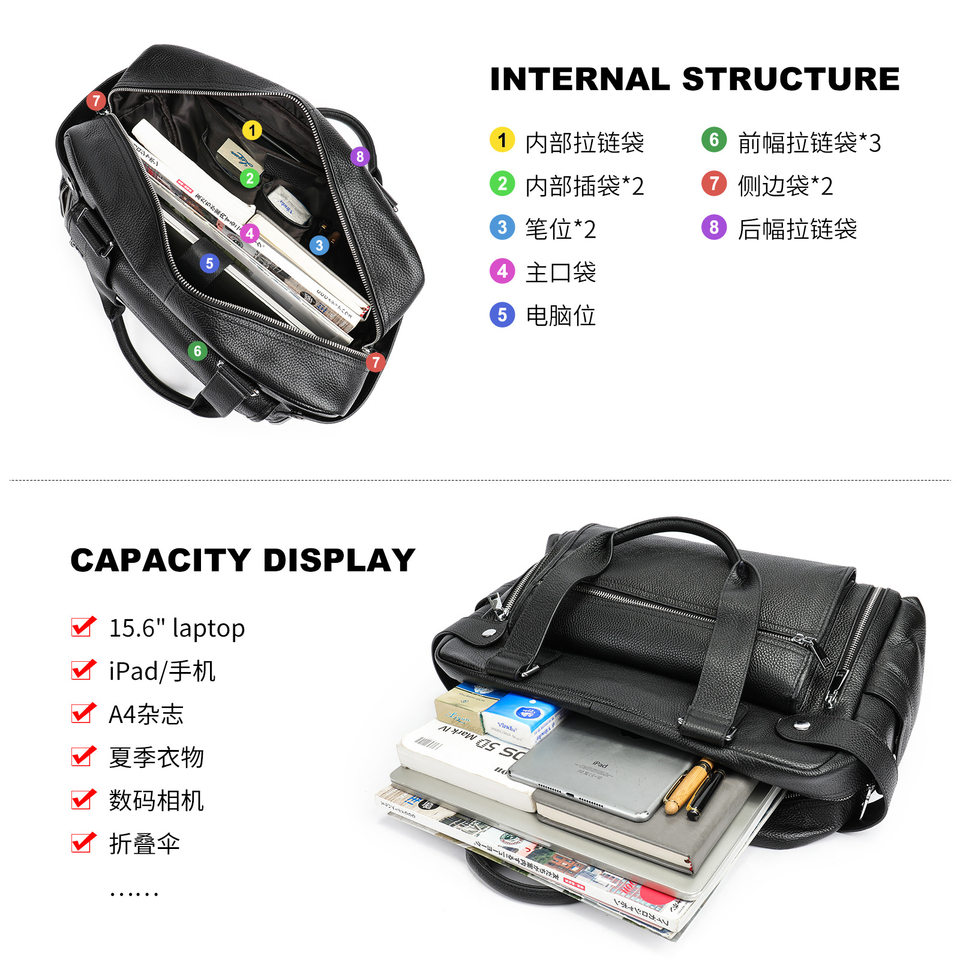 Túi xách công sở nam da bò thật Marante, túi đựng laptop 15 inch kiêm túi du lịch đi công tác — Màu cà phê, Màu đen, Màu đen cỡ nhỏ