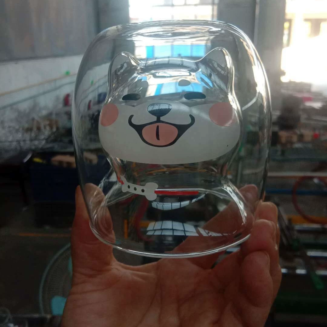 Двойная стеклянная чашка из боросиликатного стекла (HAOQIAN GLASS) — мультяшное животное, 201–300 мл