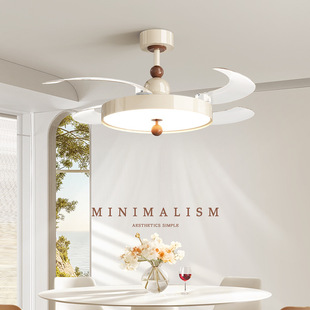 Full Spectrum Invisible Silent Fan Light 2025 Walnut Color Mid-Century Cream Style Smart Offline Voice Ceiling Fan Light