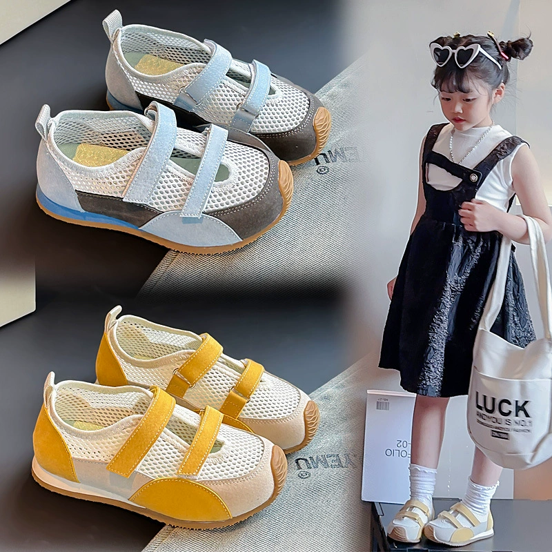 Модные тренировочные туфли для девочек, детская повседневная обувь с одинарной сеткой и цветными блоками, весна-лето 2025, новые сетчатые туфли для детей старшего возраста, кроссовки для папы